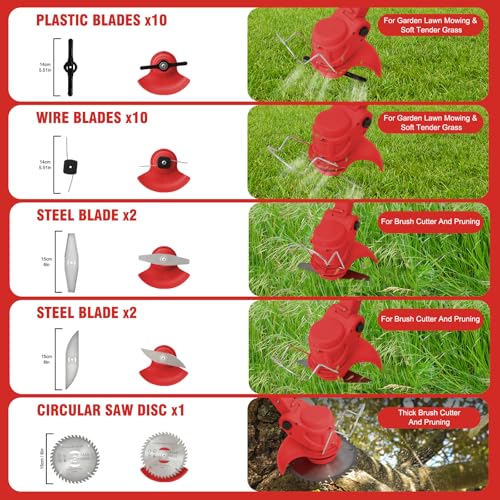 24V Electric Weed Wacker Cordless, 3 in 1 Battery Powered String Trimmer - color: Black-red