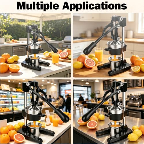Cast Iron Orange Juicer Squeezer Hand Press Heavy Duty Countertop Squeezer Manual Citrus Juicer with a Stainless Steel Cup for juicing oranges, lemons, pomegranates, limes, citrus, etcοΌBlackοΌ - color: Black