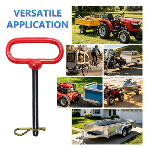 3/8 Trailer Tow Hitch Pin with Red Handle and Clip ,3/8x5 Clevis Pin for Towing with an ATV, UTV or Lawn Tractor, Hardened Steel,Powder-Coated Prevent Rust - size: 3/8*5"