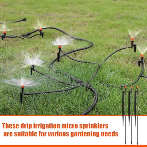 Geelin 25 Pcs 90 Degree Irrigation Sprinkler Heads with 12" Stake Drip Micro Spray Emitters with 1/4" Irrigation Tubing on Riser Stake Micro Spray Sprinkler Assembly for Garden Watering System - style: 90 Degree