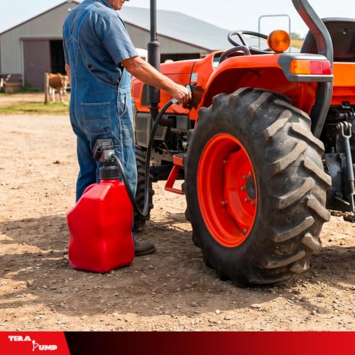 TERA PUMP Cordless Auto-Stop Fuel Transfer Pump with Ergonomic Nozzle, 4 GPM Portable Gas Transfer Pump Compatible with Milwaukee M18 & DeWalt 18V-20V Batteries (Not Included), 4 Fuel Can Adapters - style: Auto Stop Ergonomic Nozzle