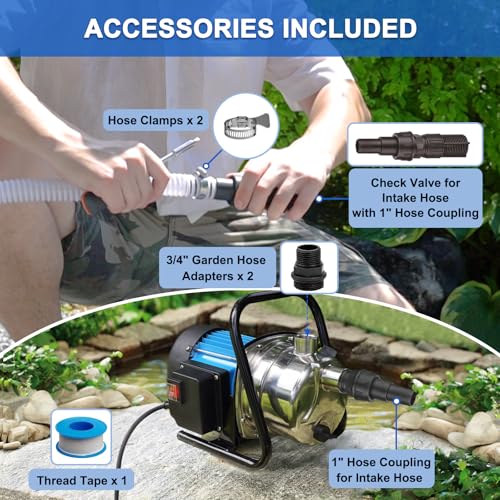 FLUENTPOWER 1HP Portable Garden Transfer Pump, 900GPH Electric Sprinkler Booster Pump, Shallow Well Jet Pump for Home Lawn Irrigation and Water Draining - size: 1HP Shallow Well