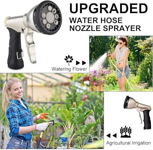 Garden Hose Nozzles,9 Spray Patterns Heavy Duty Metal Hose Sprayer Nozzle | Hose Nozzle Spray High Pressure Slip Resistant Water Sprayer for Plants & Lawns Watering,Car Washing and Pet Showering Gray - color: Gray