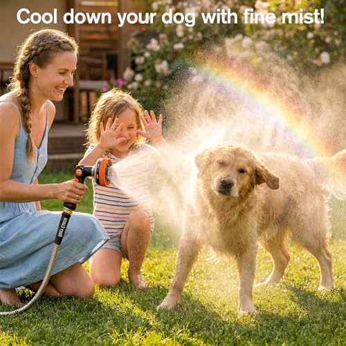 Rosy Earth 50ft Stainless Steel Garden Hose, Heavy Duty Metal Water Hose with 8 Functional Ultra-Wide Nozzle, No-Kink Outdoor Hoses Flexible Tough Water Hose Sprayer for Yard, RV - size: 50FT