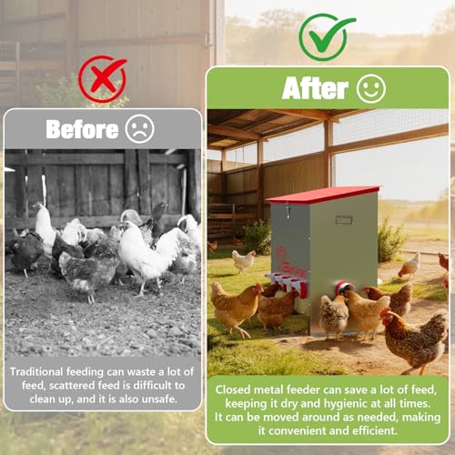Metal Chicken Feeder, 150 LBs, 10 Ports - size: 150 LB-10 Ports