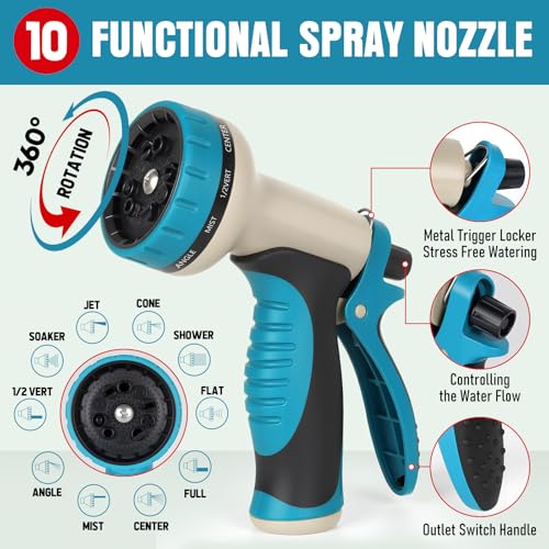 Garden Hose 35 ft x 5/8" with Nozzle, Water Hose Heavy Duty Flexible, Lightweight Kink-less Hybrid Hose with Swivel Handle, Male to Female Fittings (Blue, 35FT) - color: Blue, size: 35ft