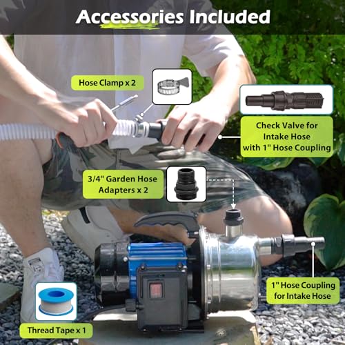 FLUENTPOWER Shallow Well/Deep Garden Pump, 1.5HP 1200GPH Portable Water Booster Jet Pump for Home, Garden, Lawn, Sprinkler Irrigation, Water Transfer, Stainless Steel - size: 1.5HP Shallow/Deep Well