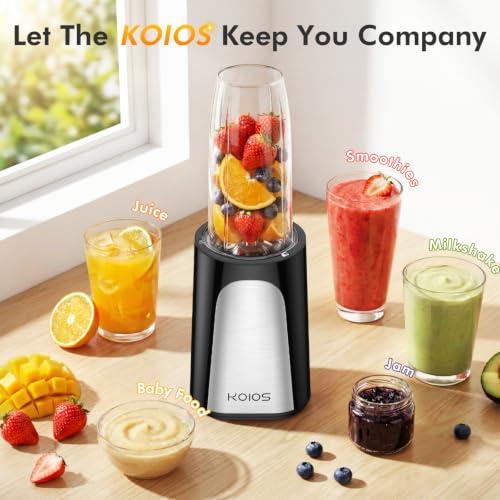 KOIOS 1000W Smoothie Blender, 15-in-1 Single Serve Set, Press-Twist Design - color: Black