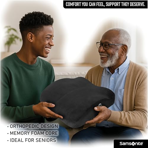 Samsonite Seat Cushion Curved Ergonomic Pillow for Car or Office Chair, Tailbone Support Cushion with High Grade Memory Foam