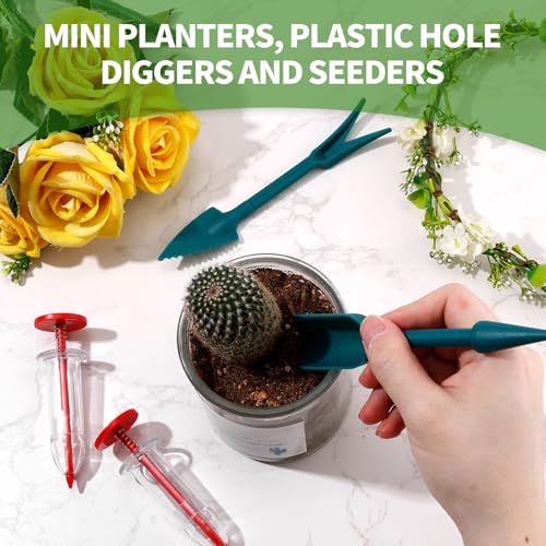 Gosknor 11pcs Mini Handheld Seed Spreader Kit, Plastic Small Sowing Seed Seeder Tiny Manual Planter Dispenser Seedlings Dibber and Widger Carrot Tool for Lettuce Grass and Spinach