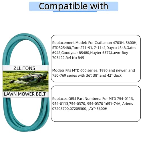 754-0370 Variable Speed V-Belt, 5/8" x 48 Inch Heavy Duty Lawn Mower Belt - size: 5L480(754-0370)