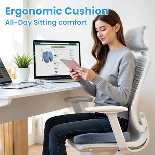 TushGuard Memory Foam Office Chair Seat Cushion - Light Blue, Large - color: Light Blue, size: Large