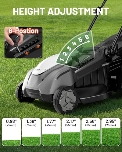 Litheli 18-inch 40V Brushless Lawn Mower for Garden Yards, Lightweight Cordless Lawn Mower Battery Powered with 6-Position Height Adjustment, 2x5.0Ah Battery Included - size: 17inch