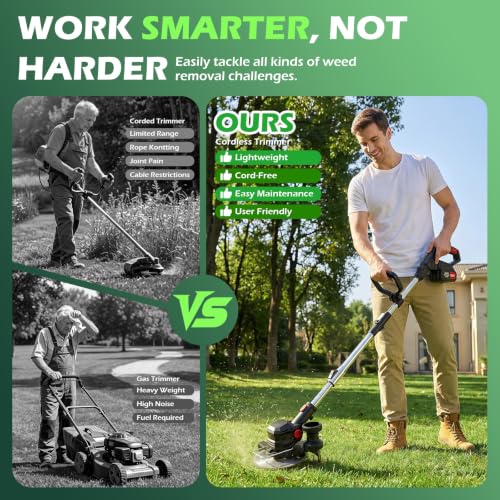 24V 8 Inch Cordless Weed Wacker, 3-in-1 Lawn Edger Grass Trimmer - color: Black-red