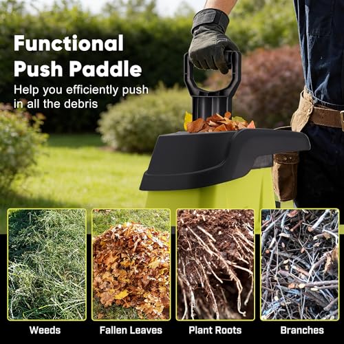 15-Amp Electric Wood Chipper Shredder, 50L Collecting Bag Chipper Shredder, 1.8In Cutting Diameter Electric Wood Chipper with 25:1 Reduction Ratio, Portable Wheels for Yard Waste and Branches, Green - color: Green