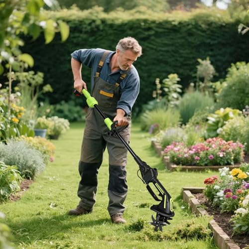 21V Cordless Tiller Cultivator,2000mAh Battery Powered Tiller, Lightweight Rototiller for Gardening,4-Inch Tilling Width and Depth,Garden Tiller Cultivator for Soil, Tending & Composting