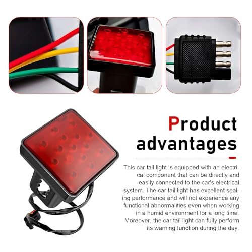 1 PC LED Trailer Light, 12V 15 LED Super Bright Red Lens Square Tail Light, Fits 2" Receiver with 4-pin Adapter, Trailer Hitch Accessories for Towing Truck RV and SUV (Red) - color: Red