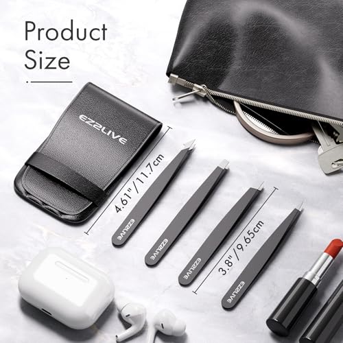 Tweezers for Women Facial Hair, Slant & Pointed Tweezers for Eyebrows, Ingrown Hair, Splinter Removal, Precision 4 Pack Tweezer Set, Stainless Steel Eyebrow Tweezers for Men and Women, Black - color: Black - 4 Pack