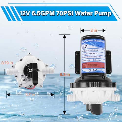 EF5500-BOX 12V Sprayer Pump,6.5GPM,70Psi Diaphragm Pump,Chemical and Corrosion Resistant,Self Priming Up to 10 Feet,Ideal for Agricultural Spraying,RV,Marine,Boats,Pressure Washing-1/2 MNPT Connection