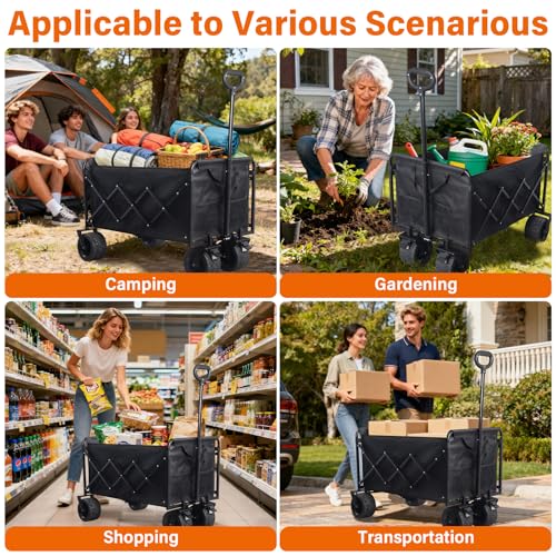 Wagons Cart Foldable, 280 lbs Collapsible Wagon with Wheels for Camping - size: 600LBS