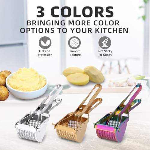 QRU Large Potato Ricer, Heavy Duty Stainless Steel Potato Masher for Commercial and Home Use, Fruit Press Baby Food Masher (Silver) - color: Silver