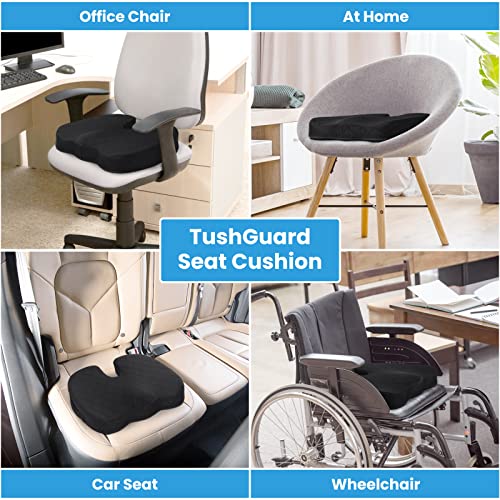 TushGuard Seat Cushion, Office Chair Cushions, Car Seat Cushion, Non-Slip Sciatica & Back Coccyx Tailbone Pain Relief Chair Pad for Computer Desk, Wheelchair, Driving (Black, X-Large) - color: Black, size: X-Large