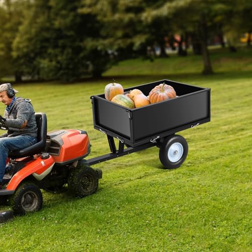 500 LBS ATV UTV Trailer, 11.4 Cubic Feet Heavy-Duty Steel Tow Behind Dump Cart with Removable Sides, Garden Pull Behind Steel Yard Wagon Dump Trailer for Tractor Lawn Mower, Black