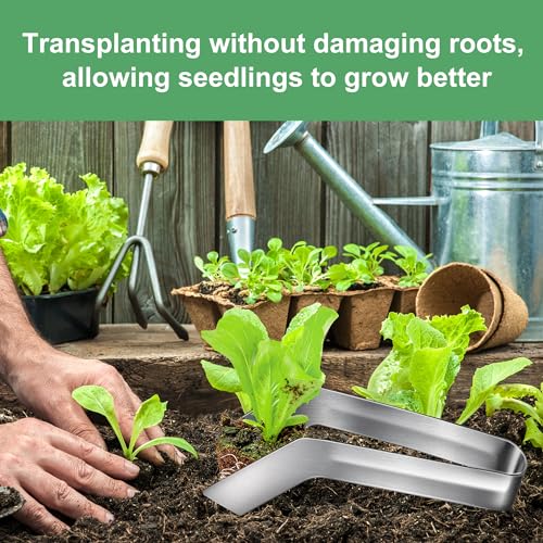 2 Pcs Seedling Transplant Tongs- 8.7 Inch Stainless Steel Gardening Plants Transplant Tongs- Seedling Remove Transplant Pliers for Reducing Root Damage - size: 8.7 inch