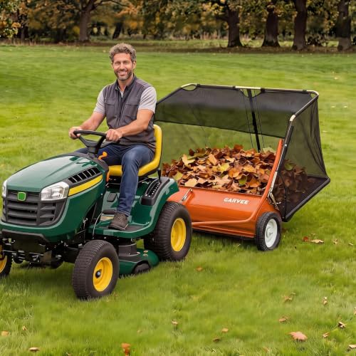 Garvee 48" Lawn Sweeper Tow Behind with 15.89 Cu. ft. Hopper - color: Orange, size: 48 Inch