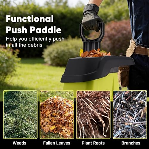 15-Amp Electric Wood Chipper, 50L Collection Bag Chipper Shredder, 1.8" Cutting Diameters Mulcher with Max 25:1 Reduction, Easy-Cleanup Dual Steel Blades Ideal for Twigs, Branches - color: Light Green