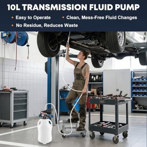 10L Transmission Fluid Pump 2 Way ATF Refill Dispenser, Pneumatic Oil Fluid Extractor & Transfer Pump with 15 Pieces ATF Adapters, Pressure Gauge & 4 Hoses for Automotive Oil Change