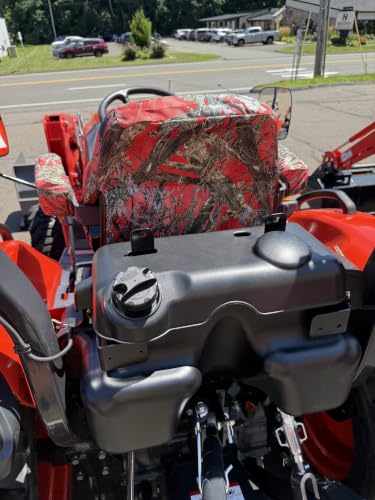 Durafit Seat Covers, Compatible with 2022+ KIOTI CK,DK and NS Series Tractor, CAB ONLY Grammar Suspension seat. Two Piece Vinyl seat, with ARMREST. Red Camo Waterproof Endura.