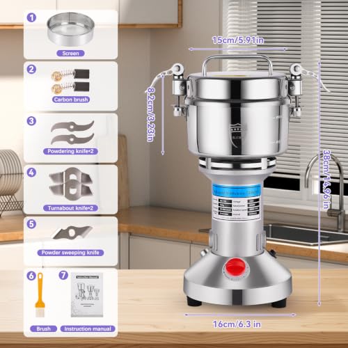 Heavy-Duty Electric Grain Mill Grinder – 2000W 750g Capacity 304 Stainless Steel Commercial Grade for Grinding Dry Grains, Coffee, Spices – High-Speed Motor, Easy Clean, Overload Protection - size: 750G
