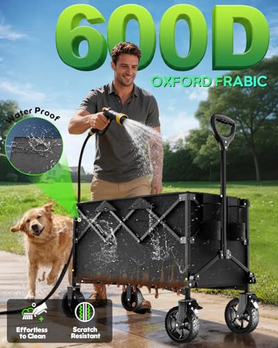 40" Extra Large Collapsible Wagon Cart 550 lbs Capacity Big Wheels Black - color: Iron Black, size: Extra PLUS Large