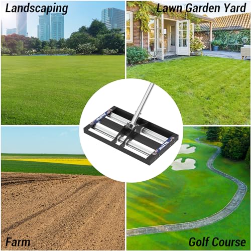 Updated Lawn Leveling Rake 17"x10", Lawn Leveler with Aluminum Rollers - size: 17''x10'' With Roller (Black)