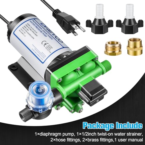 Dreyoo Upgraded 110V AC Water Diaphragm Pressure Pump, 5.5GPM 70PSI Self RV Priming Water Pump with Plug and Switch, Revolution Pump for Water Transfer Pressure Booster Camper with 2 Brass Connectors