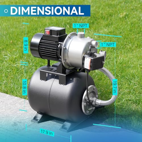 Aquastrong 115V Shallow Well Garden Pump, Stainless Steel, 1320 GPH, Automatic Water Booster Jet Pump for Home, Garden, Lawn,Irrigation,1.6 HP with Pressure Tank - color: Nsf Black