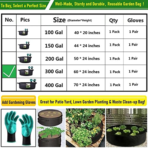 300 Gallon Big Raised Garden Bed Bag (60x24 inch) Large Plant Grow Bag for Potato,Tomato Planter,Herbs Veggies Planter,Flower Bed,Plant Container,Yard Waste,Lawn Debris,Leaf Bag with Gardening Gloves - size: 300 Gallon (60x24 inches)