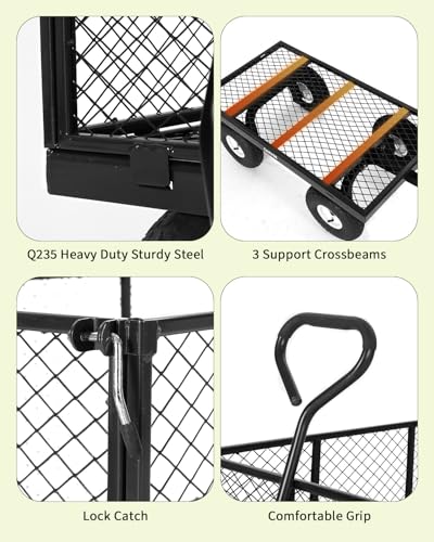 Garvee Versatile Outdoor Utility Cart-800LBS Heavy-Duty, 10" All-Terrain Pneumatic Tires, Easy Maneuverable Lawn Cart with Removable Mesh Panels for Gardening&Landscaping, Black, with Waterproof Liner - color: Black, With Waterproof Liner