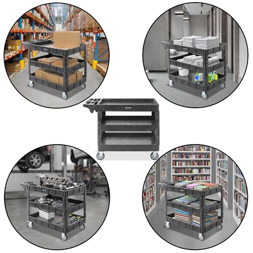 Dryser Utility Cart with Wheels, 46" x 25" Heavy Duty 550 lb. Capacity with Shelves - 3 Tier Rolling Cart with Two 5" Swivel Casters for Warehouse, Garage, Cleaning - size: 3 Shelves 2 Swivel 46x25