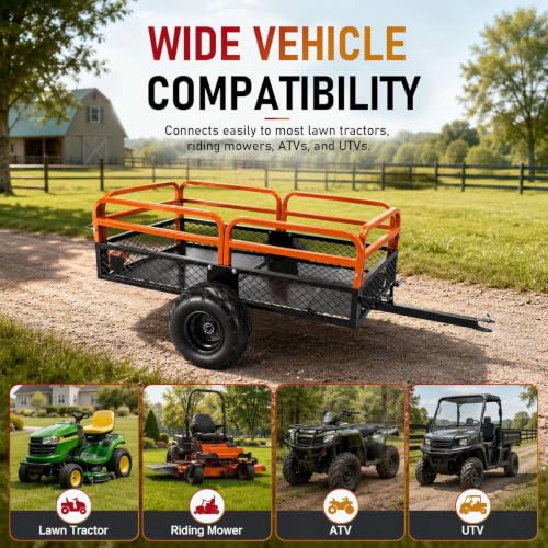 ATV Trailer 1500LBS, 22Cu.Ft Steel Dump Cart Tow Behind for Lawn Tractor