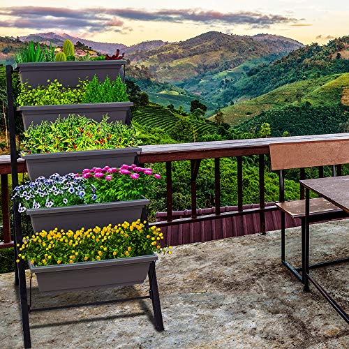 Outland Living 4Ft Vertical Raised Garden Bed - 5 Tier Food Safe Planter Box for Outdoor and Indoor Gardening Perfect to Grow Your Herb Vegetables Flowers on Your Patio Balcony Greenhouse Garden - color: Granite Grey