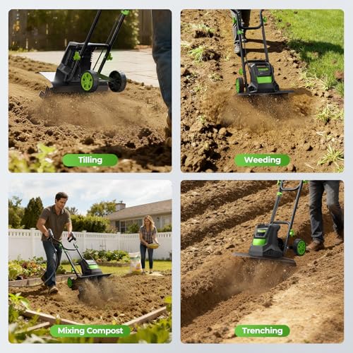 1800W 15A Corded Electric Tiller for Gardening and Soil Cultivation