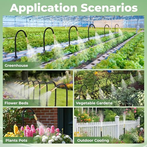50FT Drip Irrigation System for Starter: Small Garden Quick Connect 1/4" PE Water Tubing Automatic 11Pcs Sprinkler Kit Adjustable Misting Part Watering Hose Outdoor Raised Bed Plants Flower Greenhouse - size: 50FT