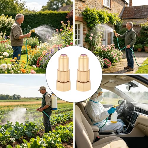 2pcs Brass Adjustable Spray Nozzle Tips, Ceramic Core Mist & Stream Modes Heavy Duty High Pressure Water Hose Replacement for Backpack Garden & Lawn Sprayers Compatible with Farm Irrigation System