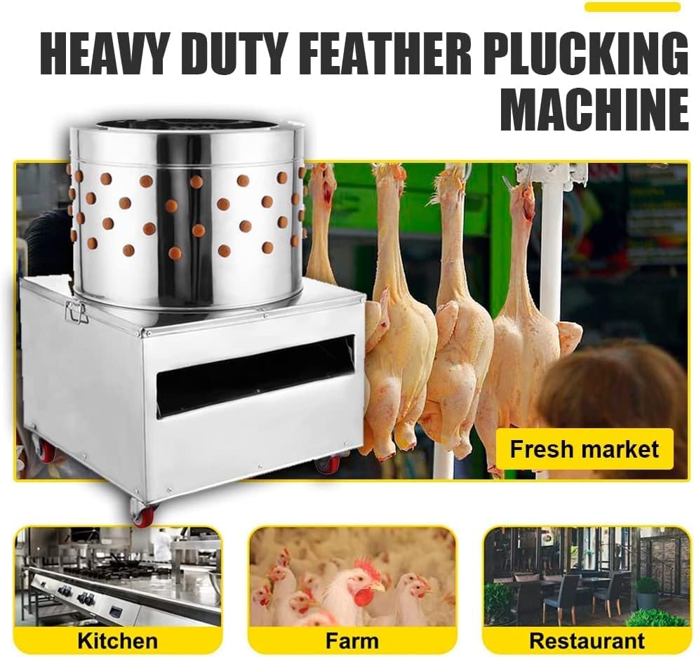 31.4" Stainless Steel Chicken Plucker Machine, 3000W 2HP Poultry De-Feather Remover, 245RPM Turkey Duck Fowl Plucker with Rubber Fingers for Home & Commercial Use - size: 31.4"-3000W