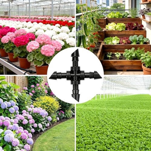 45 Pack 1/4" Drip Irrigation Cross Fittings, 1/4'' Dripline Barbed Cross Tee Connectors for 1/4 Inch Irrigation Tubing 4-way T Parts for Garden Drip Systems - size: 1/4" Cros-45P