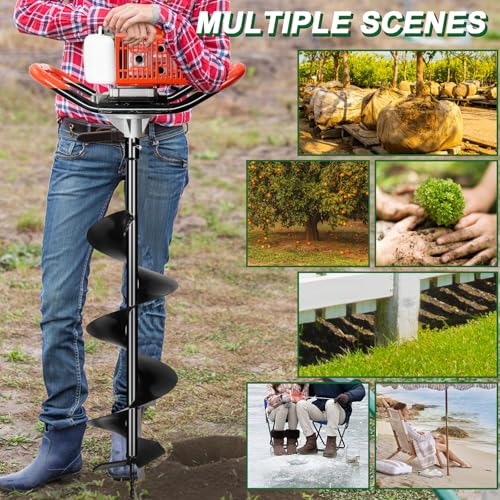 72CC Earth Auger Post Hole Digger Gas Powered w/ 3" & 5" & 8" Bits - size: 3" & 5" & 8" Bits + 24“ & 24" Ext Rod
