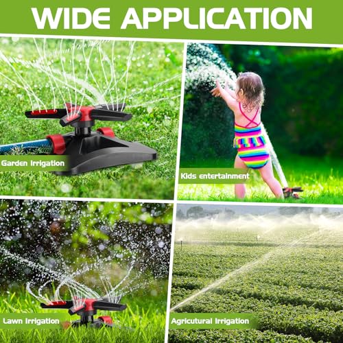 Tujoe 2 Pack Sprinklers for Yard Lawn Sprinkler with Metal Base Heavy 360 Degree Large Area Irrigation Duty Adjustable Circular Impulse Lawn Sprinkler for Medium to Large Garden, Yard(Red Black) - color: Red Black