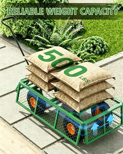 Steel Garden Cart 500 Lbs Heavy Duty Garden Wagon Cart on Wheels - color: Green and Orange, size: 500LBS